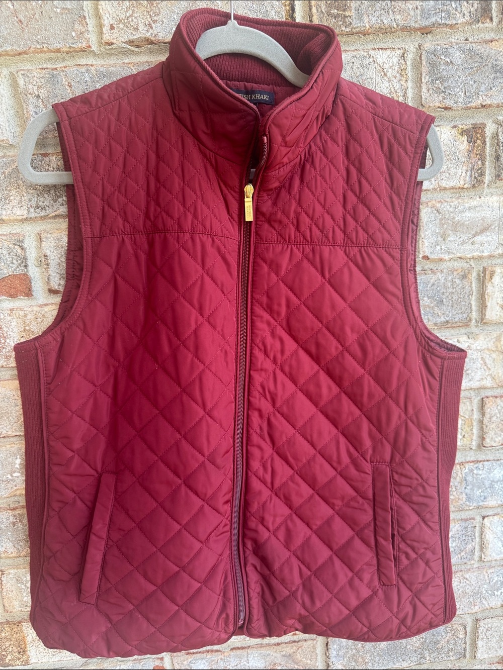 British Khaki Quilted Wine Red Vest